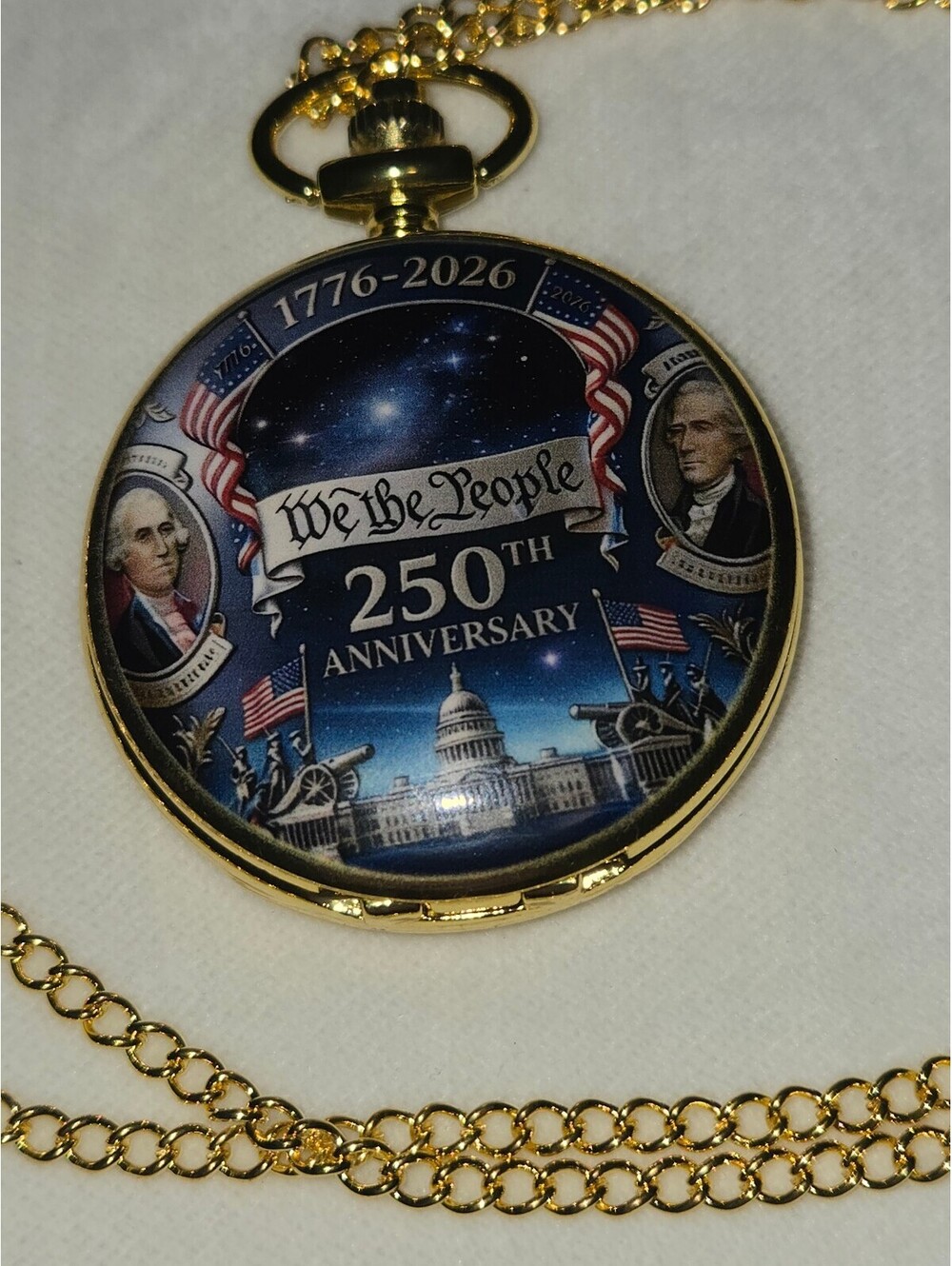 United States 250th Anniversary Commemorative Pocket Watch with Chain